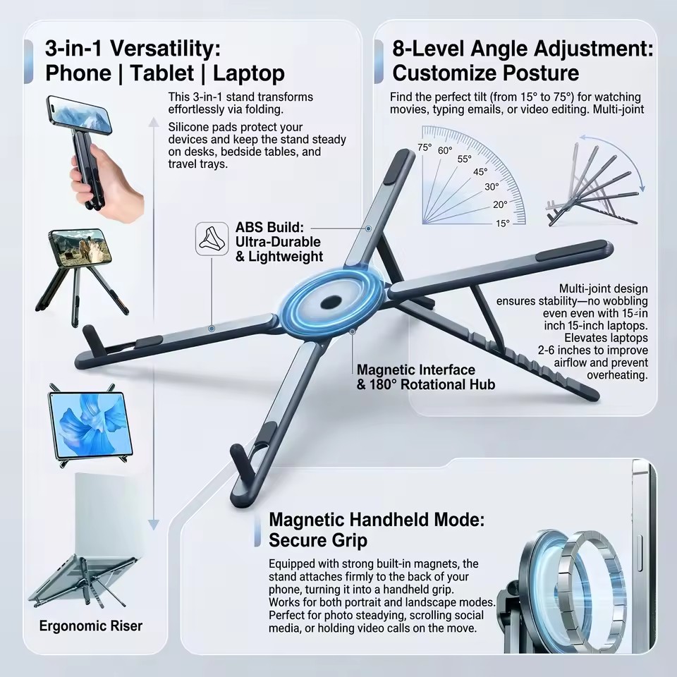Desk Setup Equipment - Draagbare magnetische telefoonhouder & selfie stick