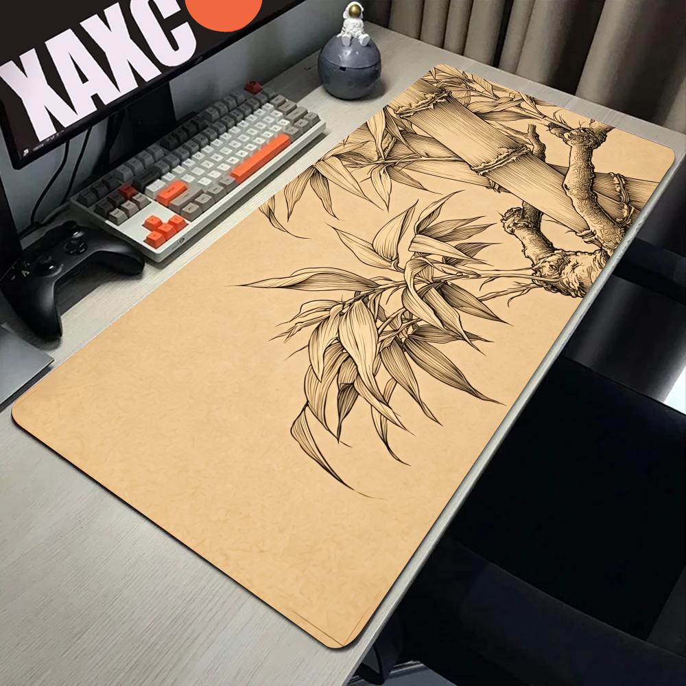 Desk Setup Beige - HYBXAXC Bamboe Line Art Muismat Serene