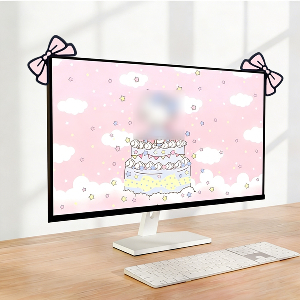 Desk Setup For Laptop And Monitor - Schattige roze strik monitordecoratie Kawaii schermdecoratie