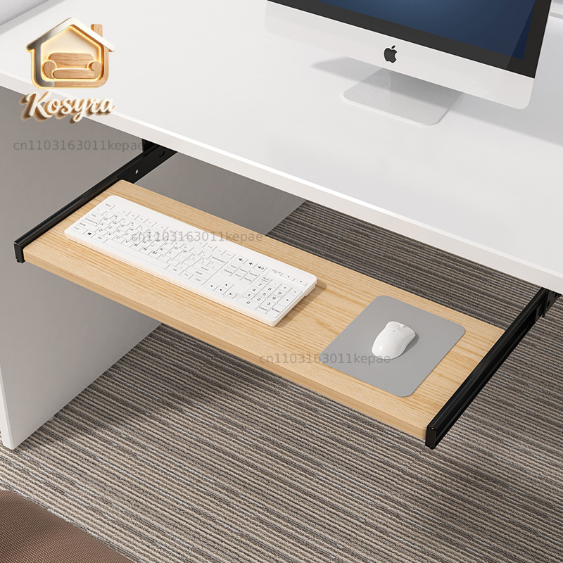 Desk Setup With Keyboard Tray - Houten toetsenbordlade onder bureau met schuifrail,
