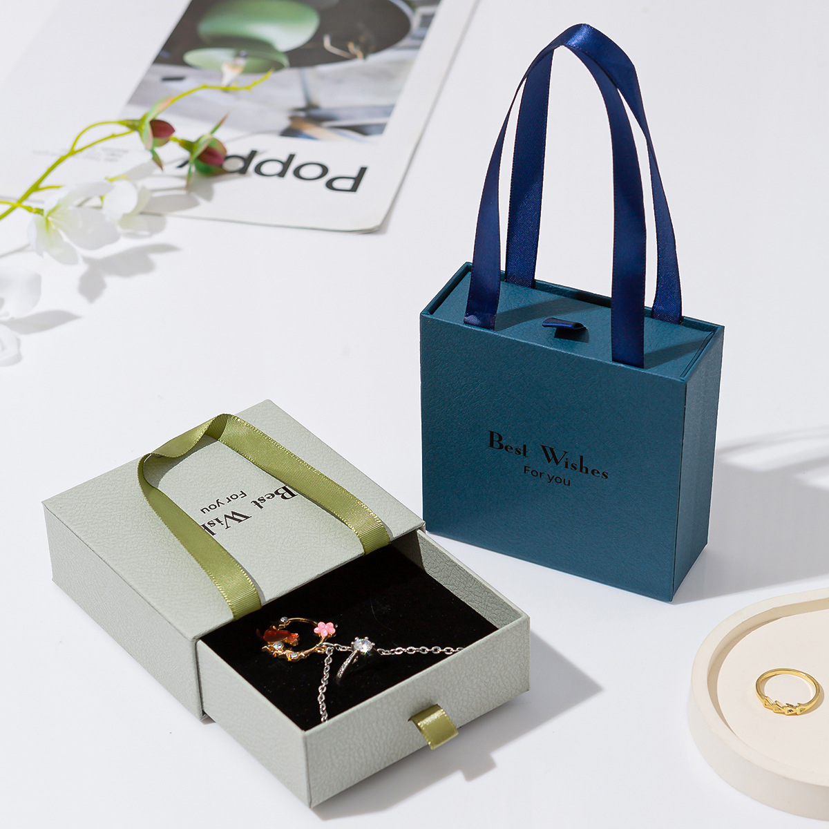 Ring Binder Box - Handheld Sieradendoos Papier Uittrekbare Lade Sieradendoos
