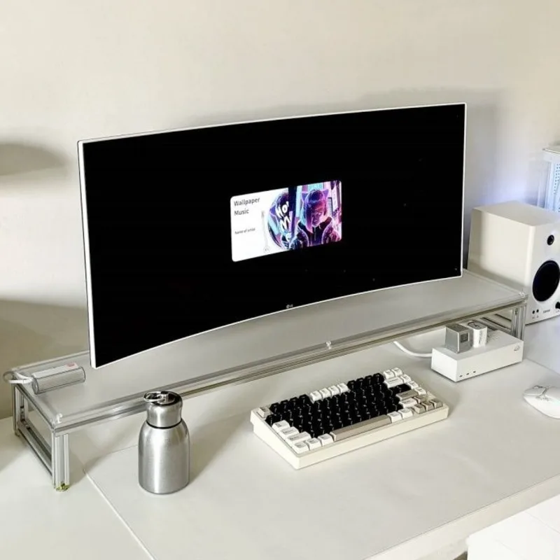 Desk Setup For Laptop And Monitor - Aluminium monitorstandaard Acryl desktopverhoger Laptopplankorganisator Strakke