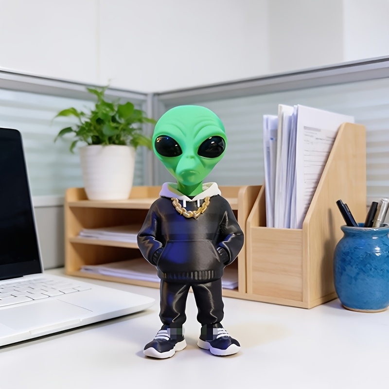 Desk Setup Design - 1 stuk groene alienfiguur met zakontwerp,