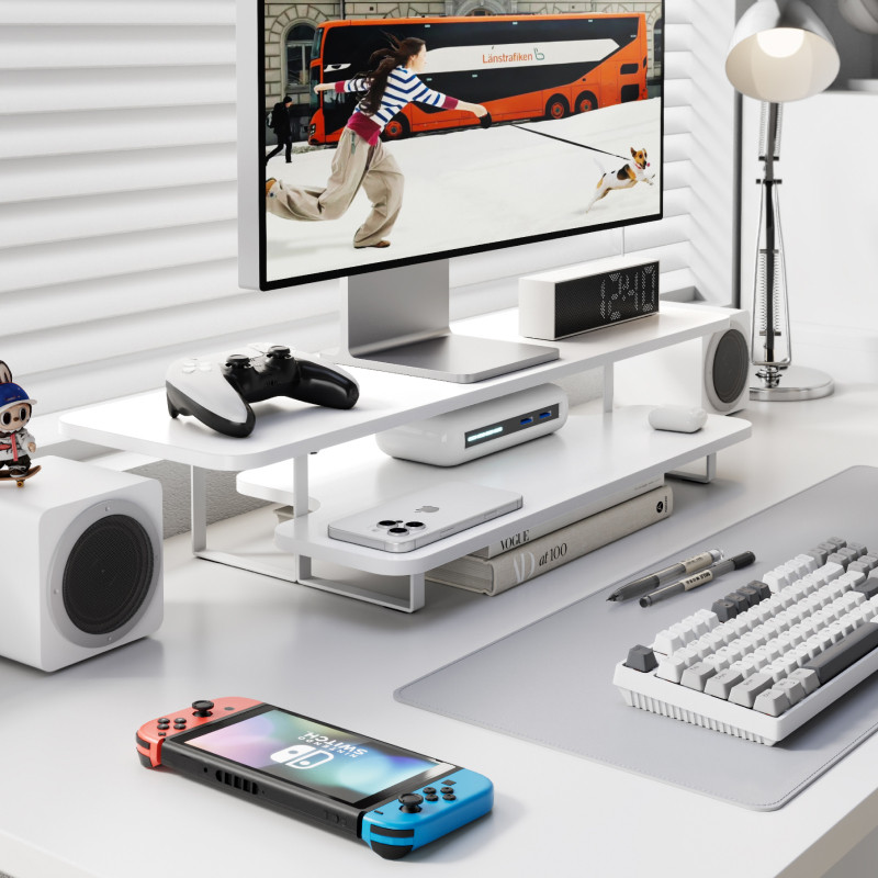 Monitorstandaard met walnoot a - Desk Setup For Laptop And Monitor recensie en prijs