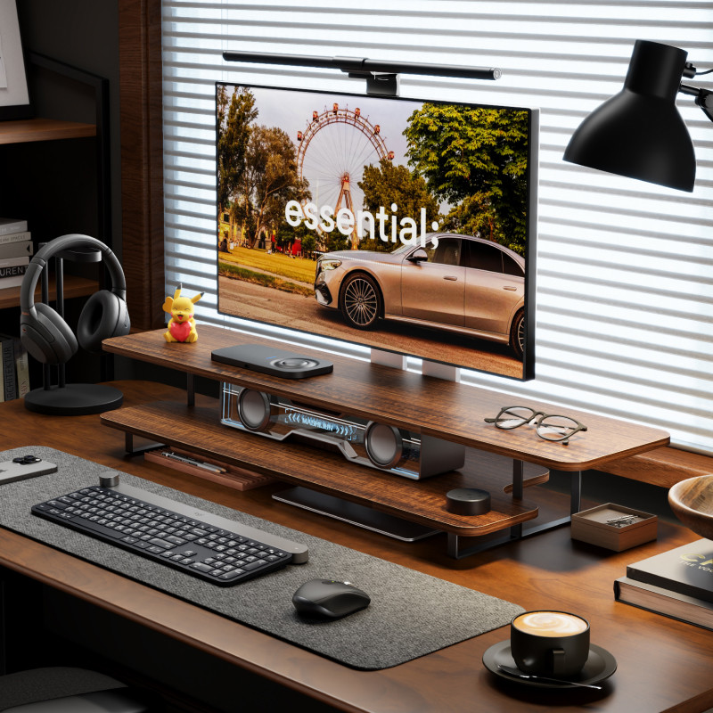Monitorstandaard met walnoot a - Desk Setup For Laptop And Monitor recensie en prijs