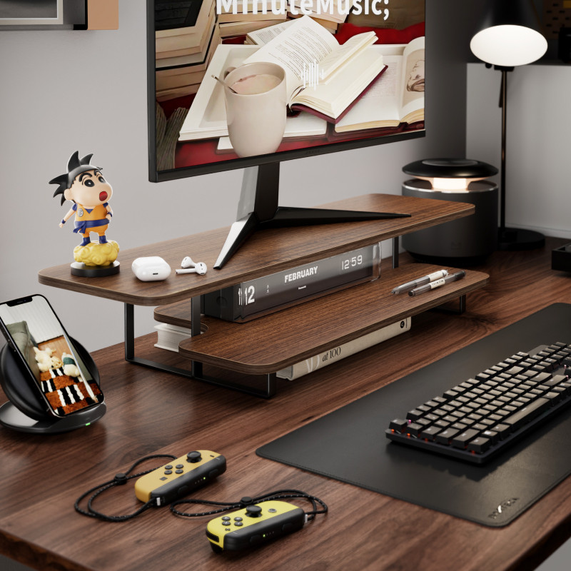 Monitorstandaard met walnoot a - Desk Setup For Laptop And Monitor recensie en prijs