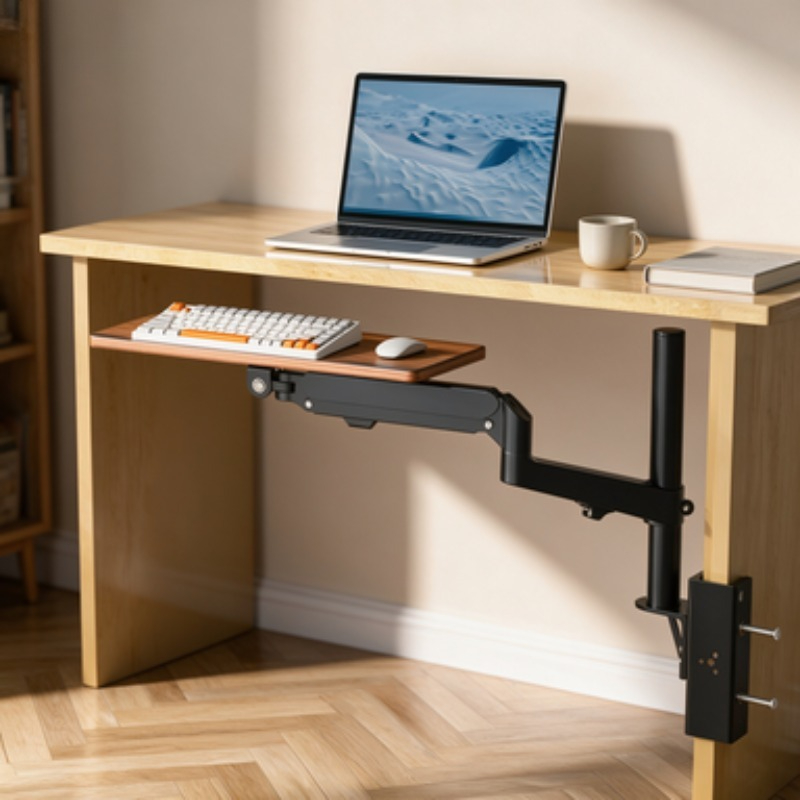 Bespaar ruimte onder het burea - Desk Setup With Keyboard Tray recensie en prijs