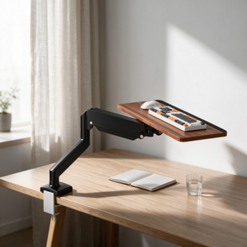 Bespaar ruimte onder het burea - Desk Setup With Keyboard Tray recensie en prijs